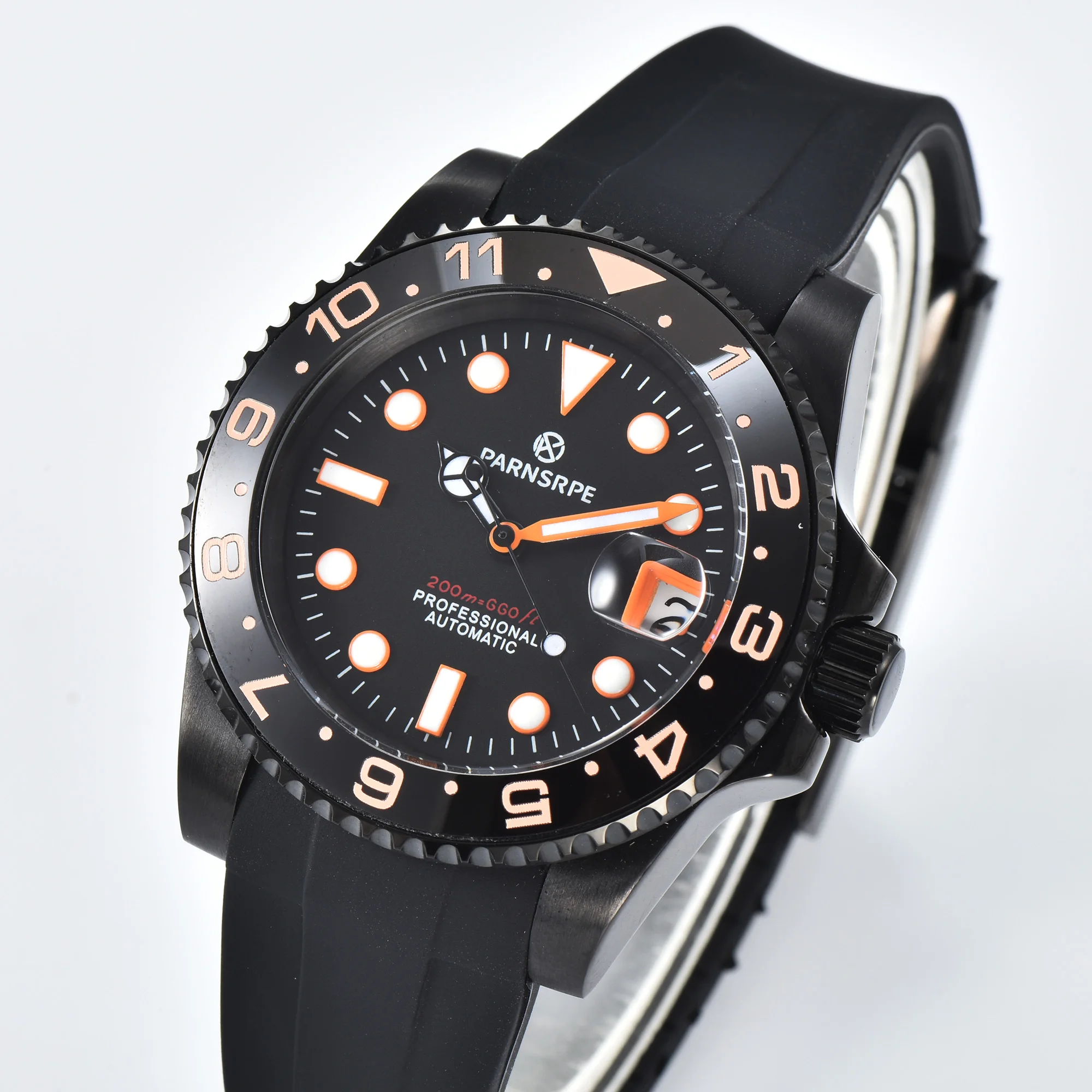 

40mm PARNSRPE Luxury Men Automatic NH35 Movement Watch Ceramic Bezel Date Indicator Black Dial Stainless Steel Luminous