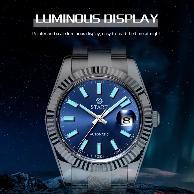 【START】Men's Watch Luminous Scale Dial Automatic Mechanical Watch Date Function Waterproof Metal