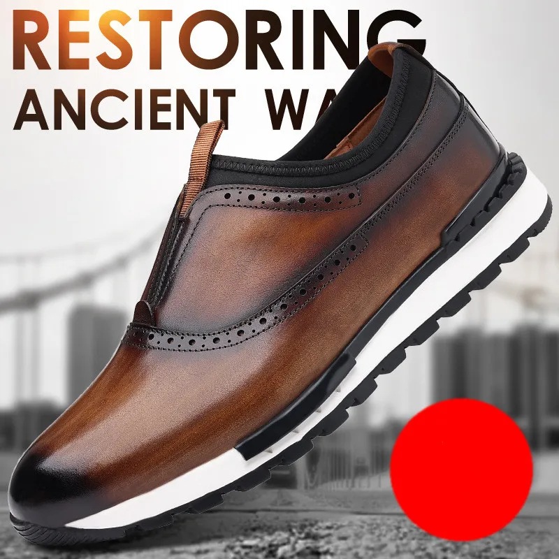 Men's Casual Shoes Lace Up Genuine Leather Men's Oxfords Outdoor Men Shoes Non-slip Men's Sneakers Zapatillas Hombre 2
