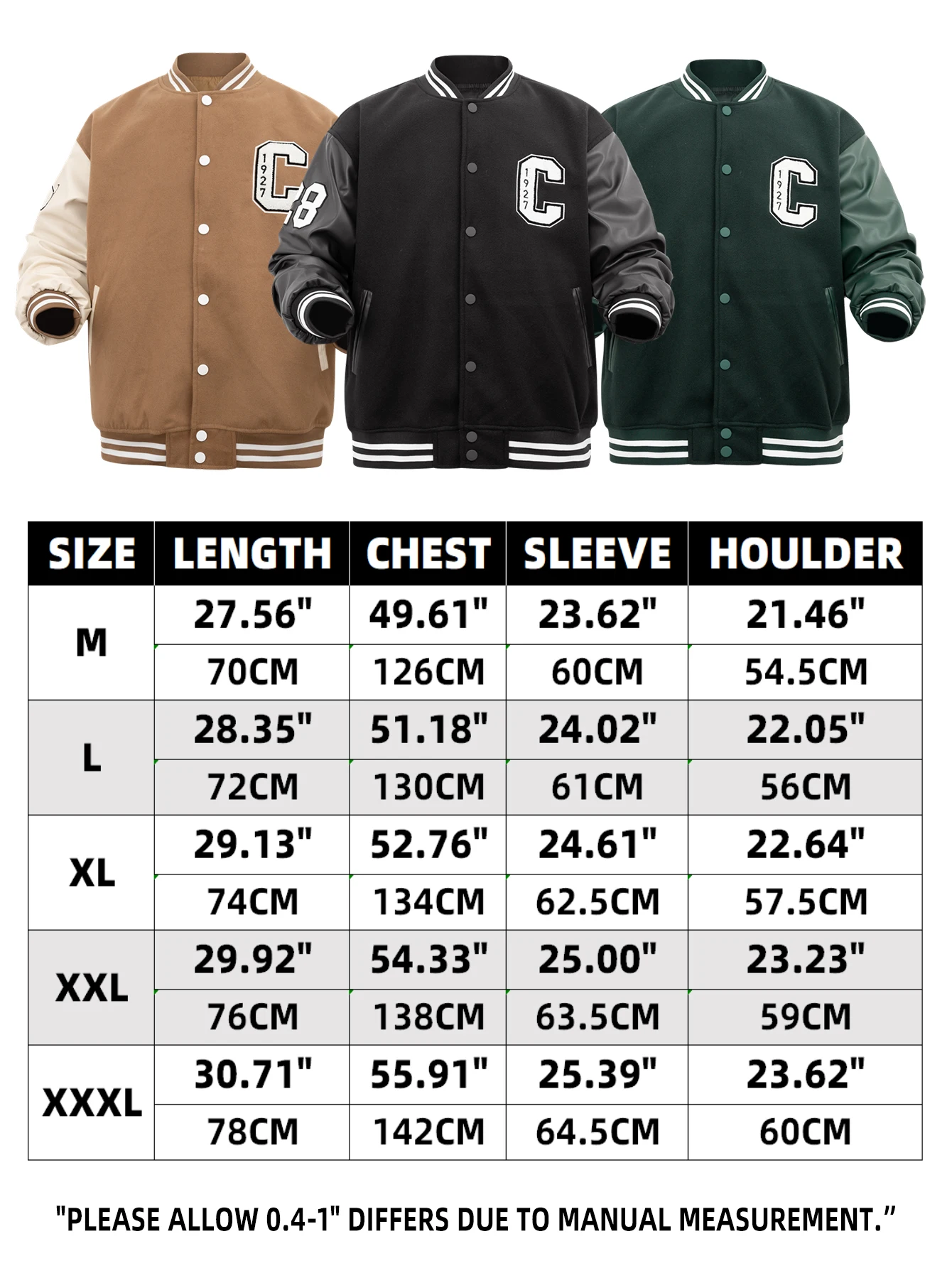 Mens Varsity Jackets 'C' Embroidery Baseball Bomber Jacket