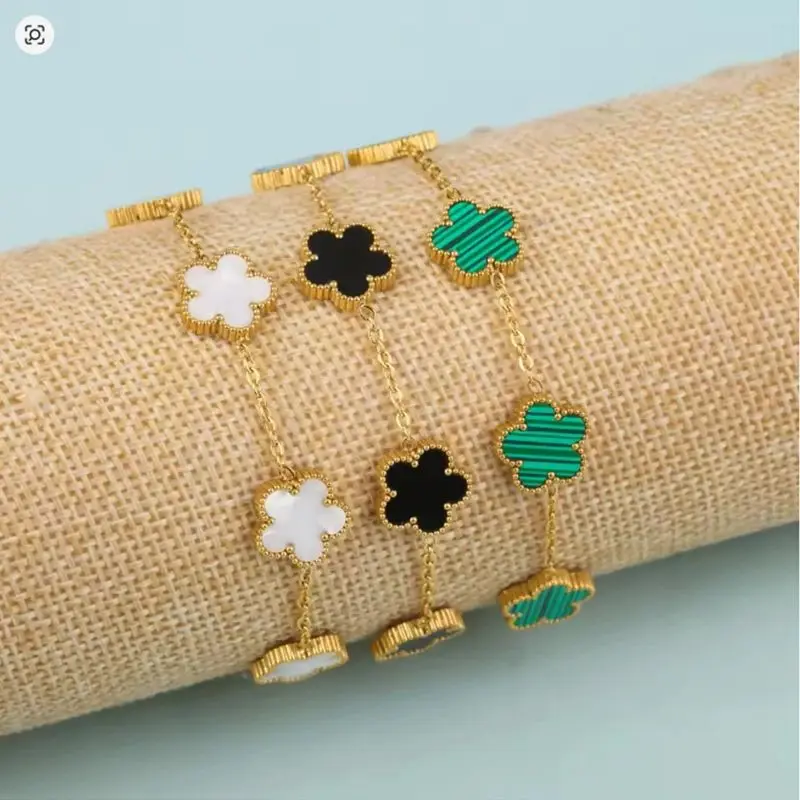 Women Stainless Steel Bracelets Fashion Lucky Five-Leaf Flower Trendy Adjustable Party Birthday Daily Cute Jewelry