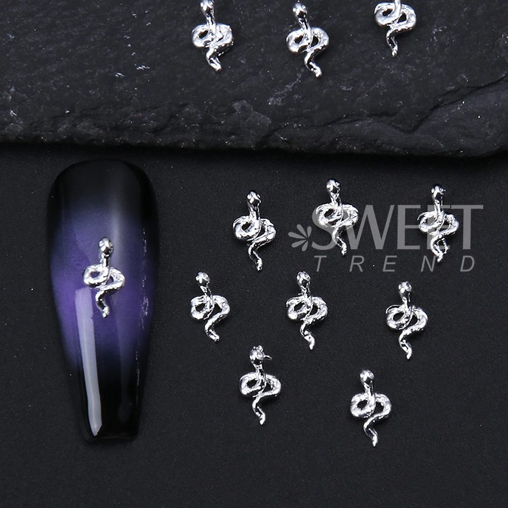 20pcs Y2K Gold Sliver Alloy Snake Nail Decorations 3D Metal Snake Nail Charm DIY Manicure Parts Nail Art Decoration Accessories