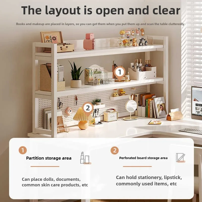 Cream Style Solid Wood Corner Home Learning Desk Bookshelf Integrated Corner Perforated Board Desktop Computer Desk 3