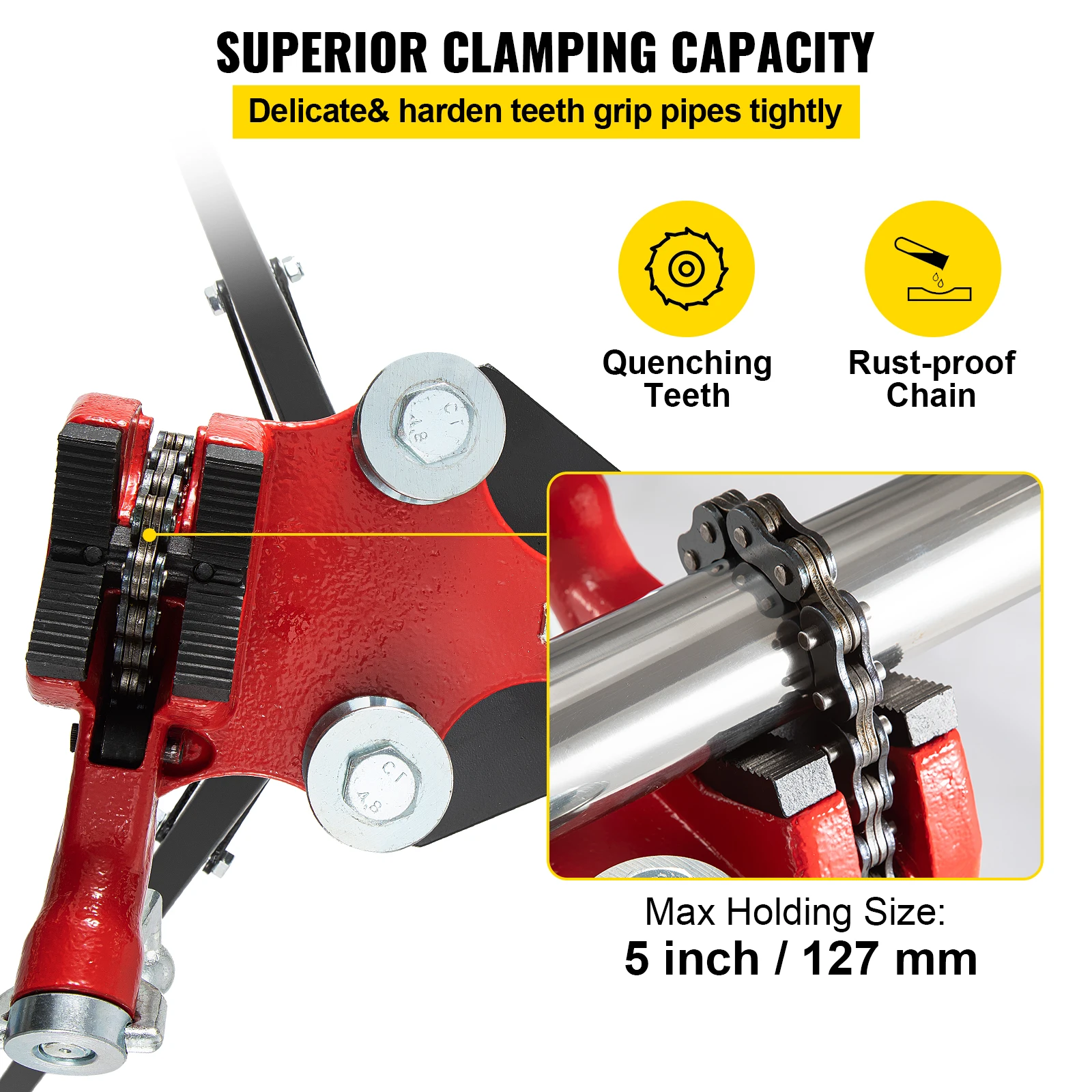 VEVOR Steel Tripod Pipe Chain Vise 1/8-5in Capacity Foldable Legs Tri-Stand Bench Vice for Fixing Supporting Bending Metal Pipes