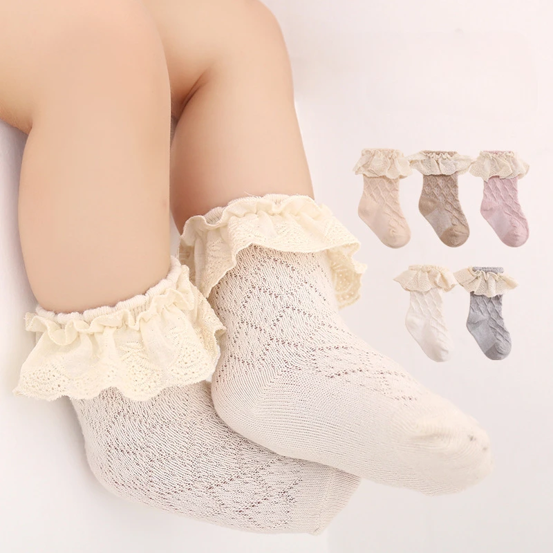 

Newborn Baby Girls Leg Ruffled Long Socks Cotton Cute Socks Kid Spring Clothing with Lacework Unisex Toddlers Cotton Socks