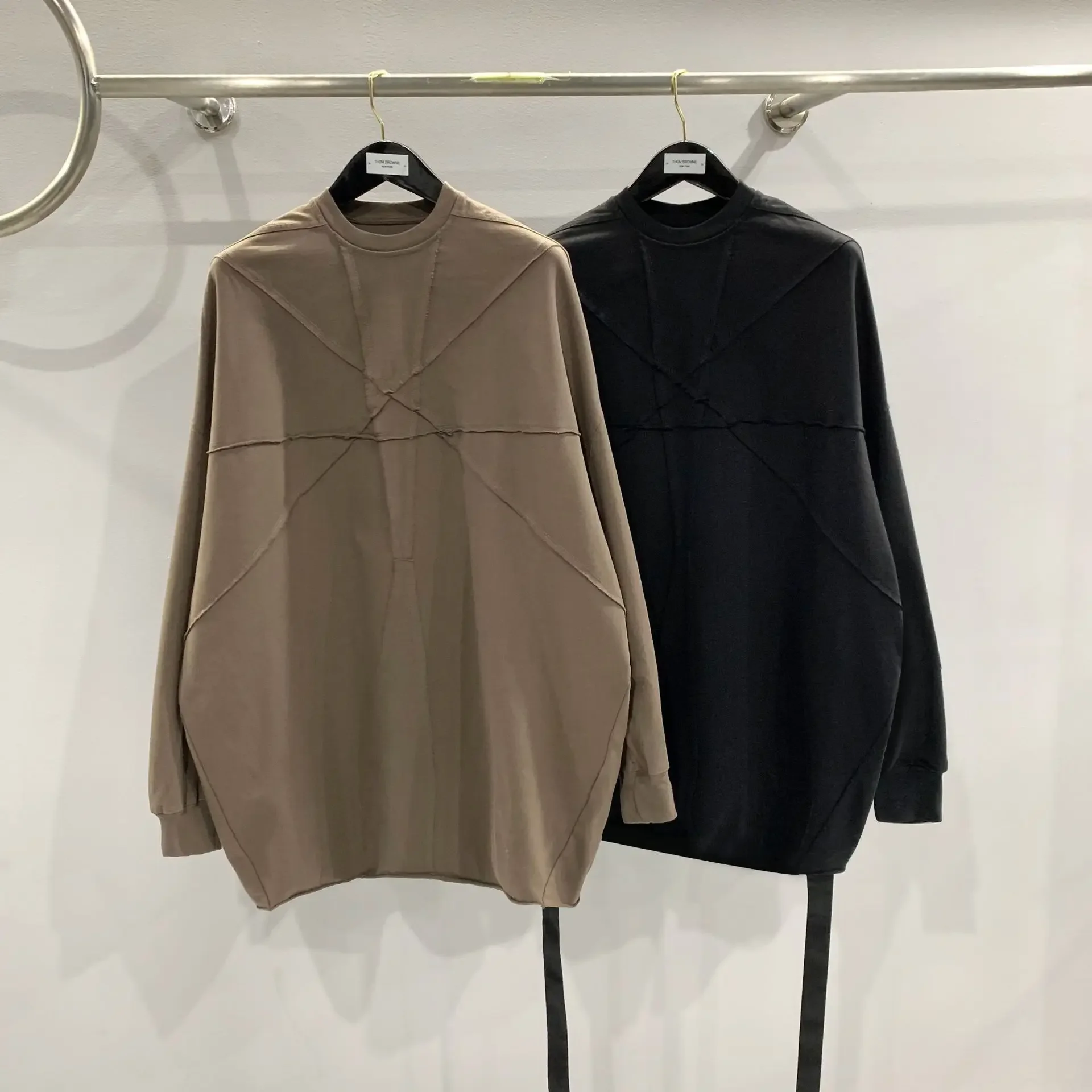 여성용 릭 후드, 한국 패션, 24ss 스트리트웨어 풀오버, Owens 남성용 맨투맨, 오버사이즈 맨투맨 패치워크 디자인 상의