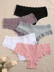 Women's Floral Lace Cotton Panties Set - Trendy Patchwork Design, Soft and Comfortable Lingerie (5 Pieces) - M (Set 1)