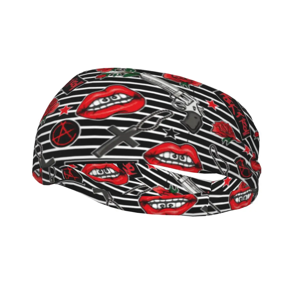 

Lips Skull Cross Rose Punk Rock Grunge Men Sweatband Sweat Headband Non-slip Bike Cycling Running Hair Band Sweat Bandage