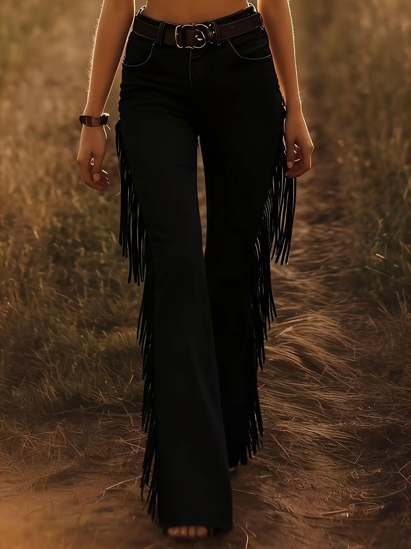 2026 Fashion Commuting Solid Color Pants Women's Spring Elegant Slim Tassel Deer Velvet Flared Trousers Retro Versatile Pants