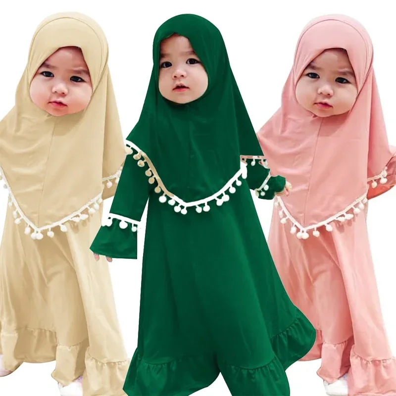 pièces enfants filles Hijab Abaya ensemble musulman pour bébé