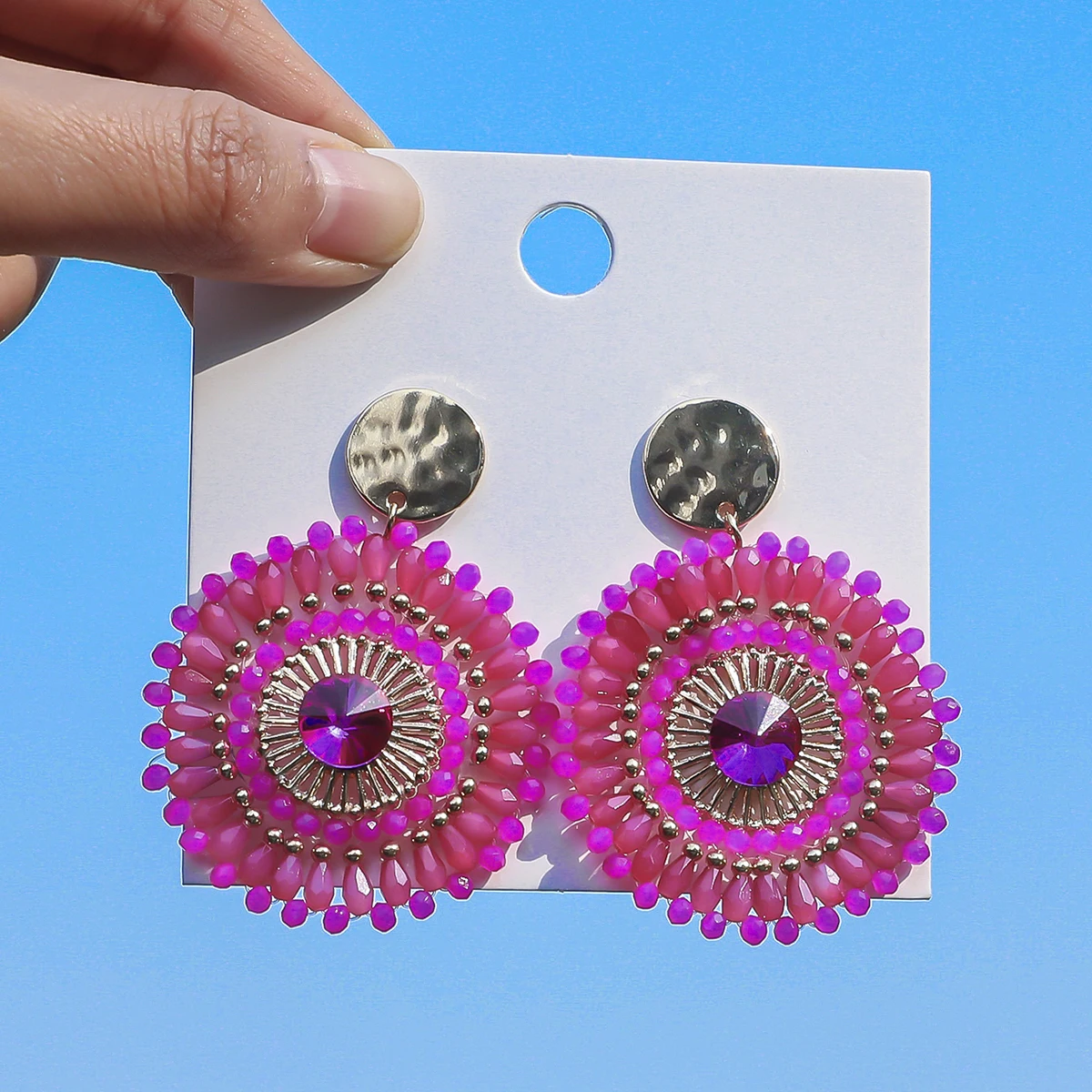 Bohemian Handmade Colorful Crystal Beads Flower Earrings for Women Trendy Ethnic Rhinestone Drop Earrings Summer Party Jewelry