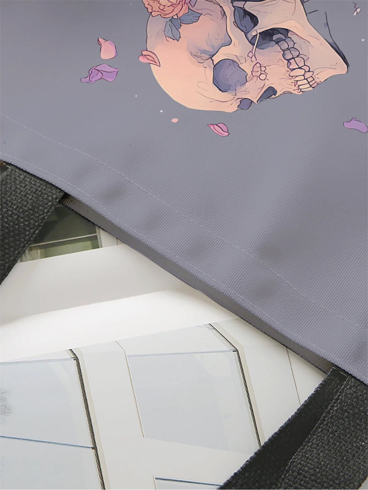 1pc,flower skull handbag, reusable fashionable handbag, multifunctional handbag, printed canvas shopping bag