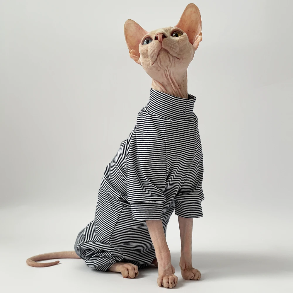 Pet Clothes Sphynx Cat Leisure Stripe 4-legged Cotton Comfortable Hairless Cat Outfits Soft Winter Warm Devon Kornish