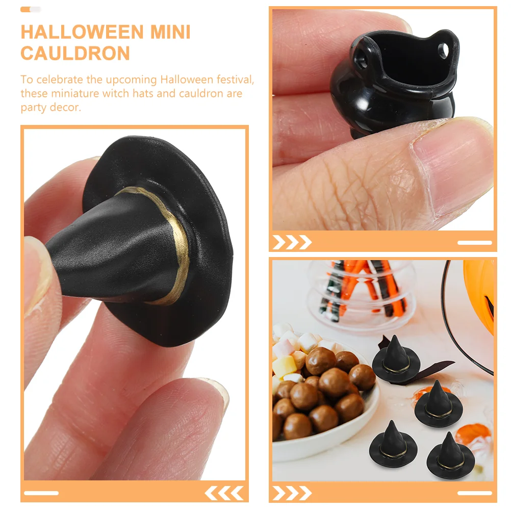 Lot De 12 Accessoires Halloween - Mini Chaudrons, Chapeaux Et Balais De Sorcière Noirs, Pour Décoration Et Bricolage - 5