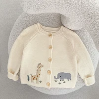 Autumn New Baby Clothing, 0-3 Year Old Girl, Cute and Fun Embroidered Round Neck Cotton Sweater Knitted Cardigan Coat 1
