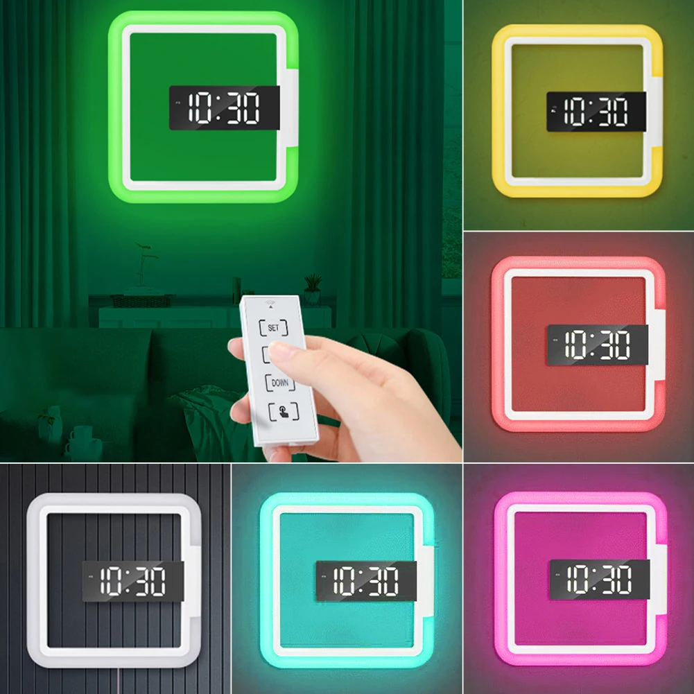 Tanio Zegar ścienny LED kwadratowy pilot temperatury wielofunkcyjny kreatywny kwadratowy sklep