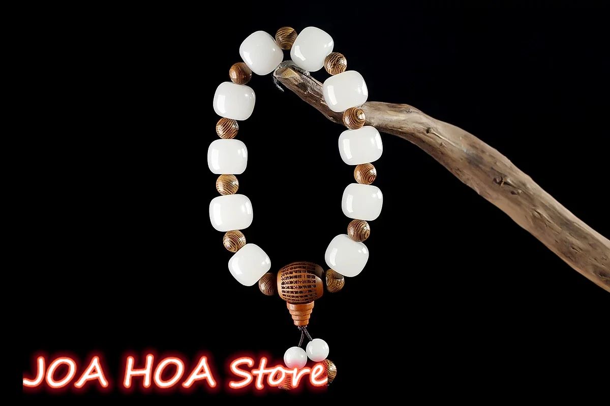 Cylindrical Beads Bracelet Fine Jewelry Accessories Natural White Gold Silk Jade Handmade Hand Ring Bangles