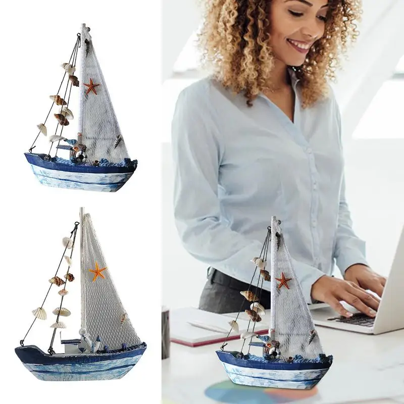 

Mini Sail Boat Model Wood Boat Model Ornaments Decor Reusable Fishing Boat Ornament Nautical Home Decor For Nursery Party Kids