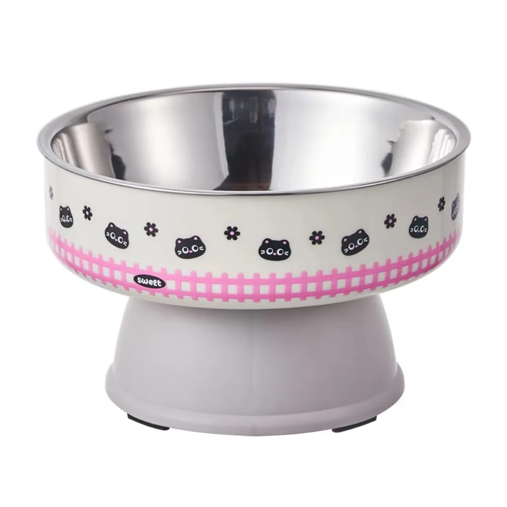 Cute Stainless Steel Pet High-foot Bowl Colorful Neck-protecting Cat Bowl - PeticaDeals