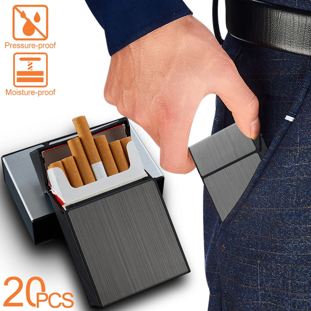 2024 New Portable Cigarette Case Metal Smoking Cigarettes Case 20pcs Capacity Tobacco Holder Cigarette Pack Box Men Gadgets Gift