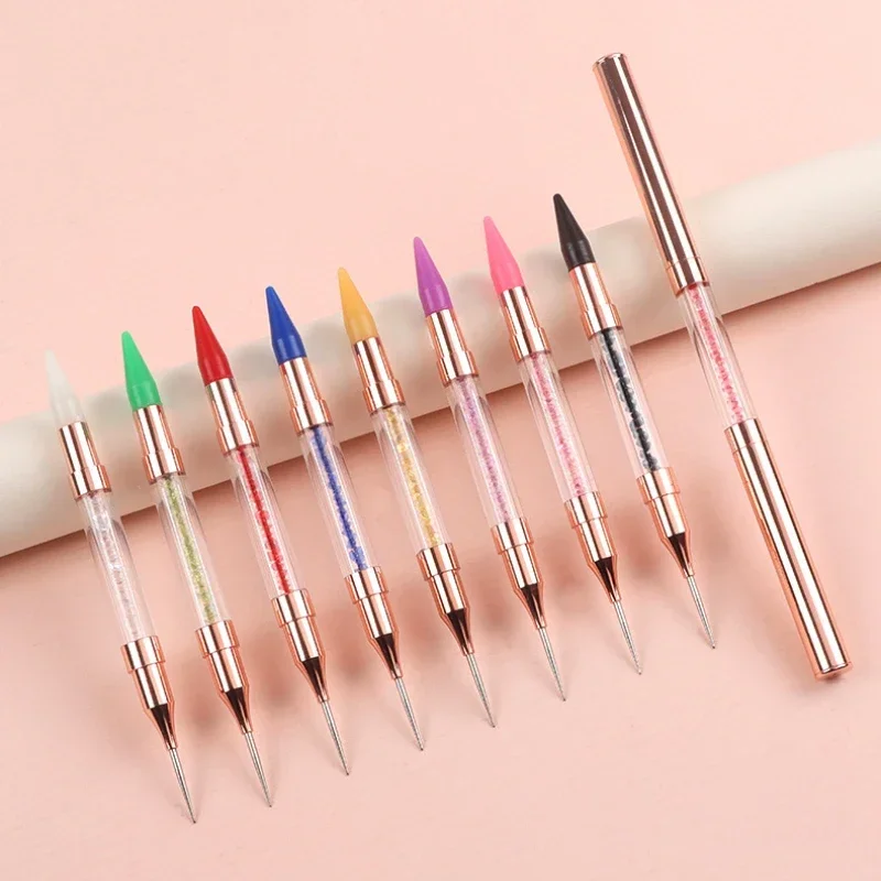 Wax Pencil for Rhinestones,Acrylic Handle Nail Art Rhinestone Applicator Double Head Dotting Pen Jewel Rhinestone Picker Tool 4