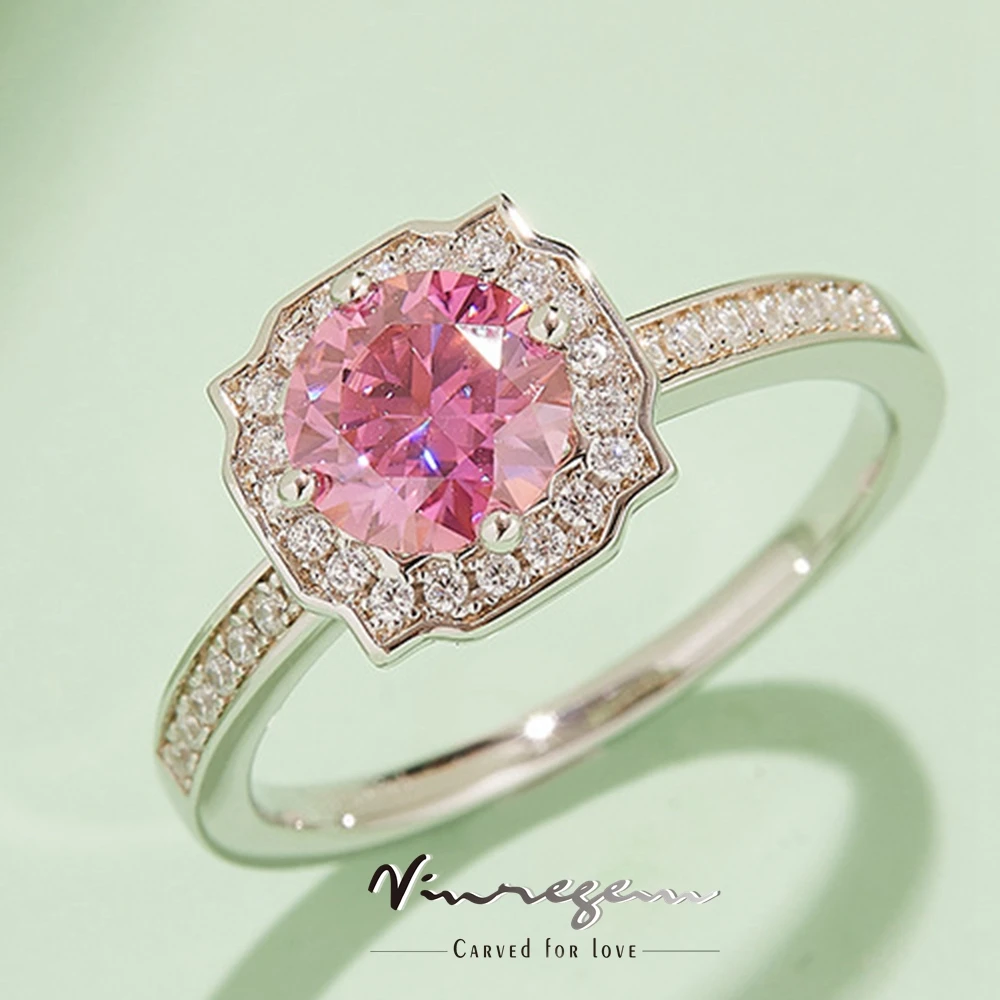 

Vinregem 925 Sterling Silver 18K White Gold 1CT Colorful Moissanite Pass Test Diamond Wedding Ring for Women Gifts Drop Shipping