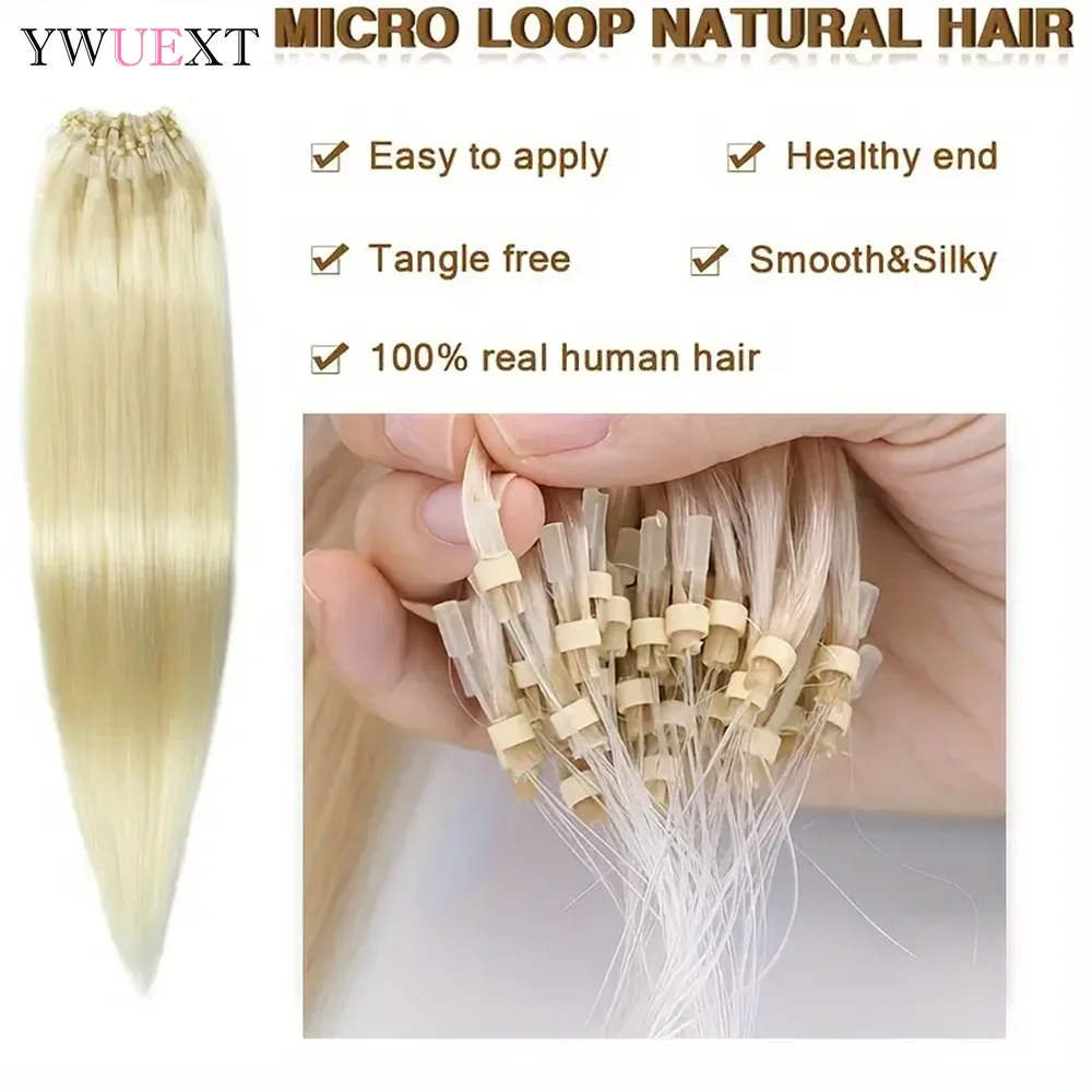 Micro Loop Hair Extensions Real Natural Straight Micro Ring Link Hair 12"-20" Loop Ring Human Extension Black Brown Blonde