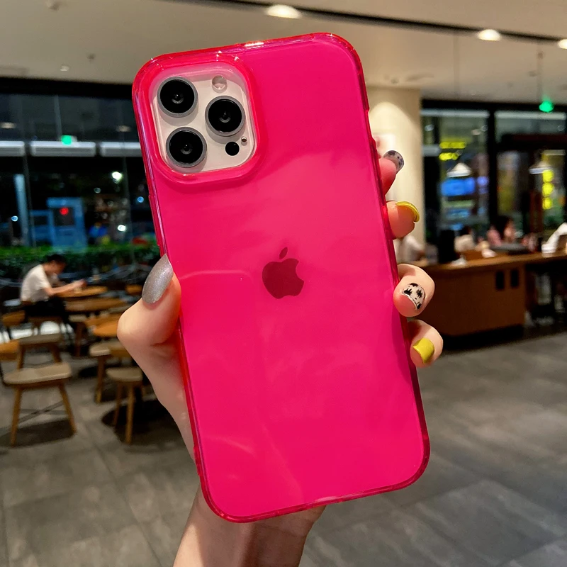 thumbnail image 1 of Fluorescent Color Transparent Phone Case For iPhone 15 14 Plus 11 12 13 14 15 Pro Max X XR XS Max 7 8 Plus Soft Shockproof Cover, 1 of 4