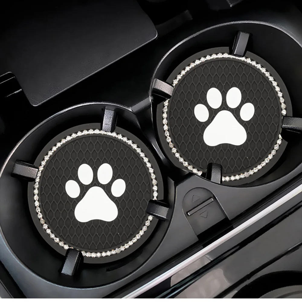 Silicone Diamond Rhinestone Dog Paw Cup Holder Car Coasters Anti Slip Mat Interior Decor