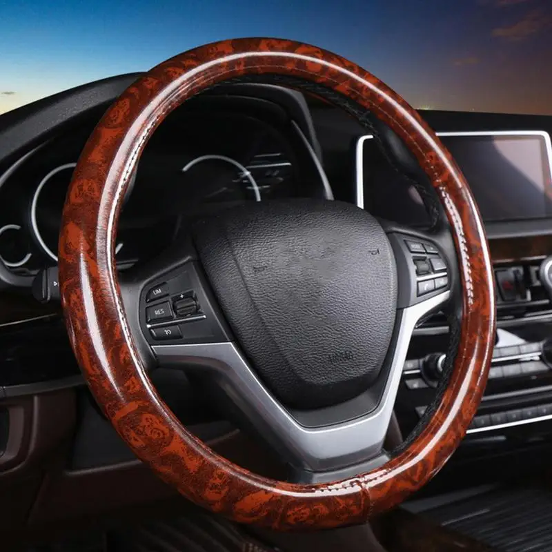 Coprivolante per auto Coprivolante elastico antiscivolo Coprivolante universale con venature del legno da 38 cm Accessori per auto - immagine 4