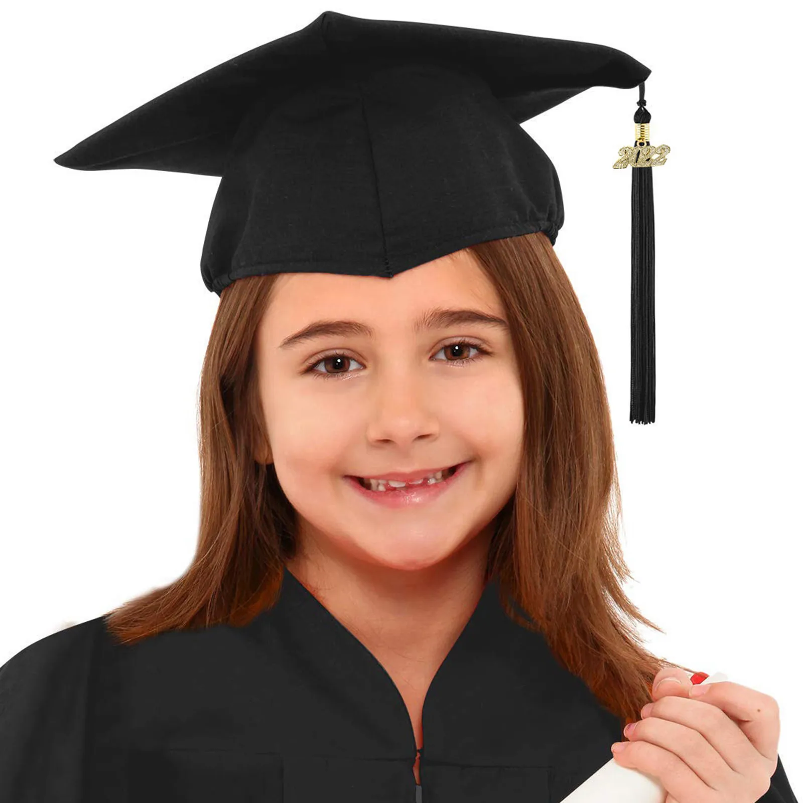 

NEW High Quality Children Graduation Caps With Tassels Preschool Kindergarten Students Hat Mortar Board Boys Girls black hat