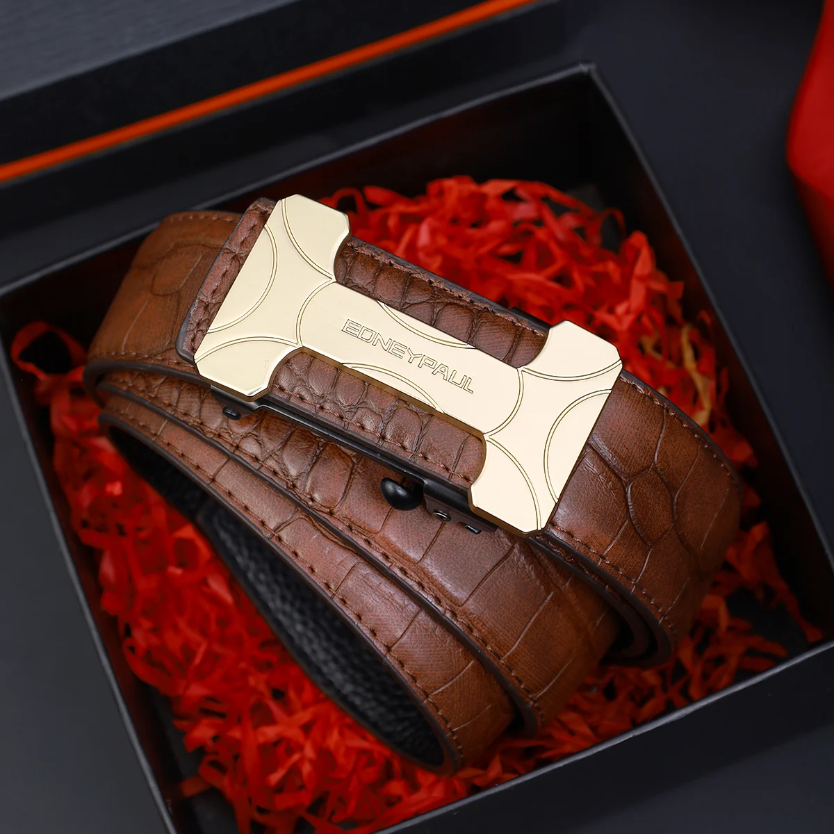 Men's Premium PU Leather Belt with Automatic Sliding Buckle - Business Style