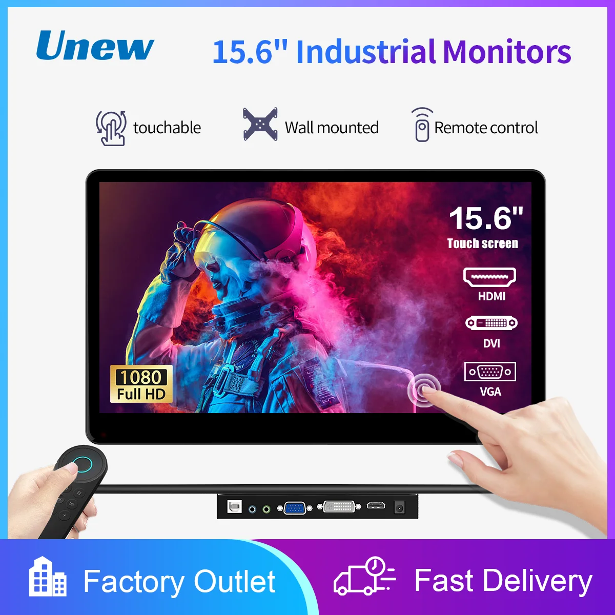 15.6 Inch Touch Monitor FHD 1920X1080 Screen 1080P Display Multi-port HDMI DVI VGA VESA Type-C Video CCTV PS Phone Laptop PC