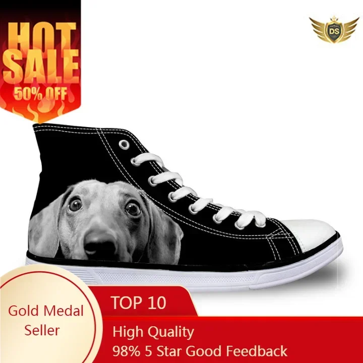 New Spring Women High Top Vulcanize Shoes Cute Dachshund Dog 3D Printed Female Canvas Flats Shoes Woman Causal Sneakers