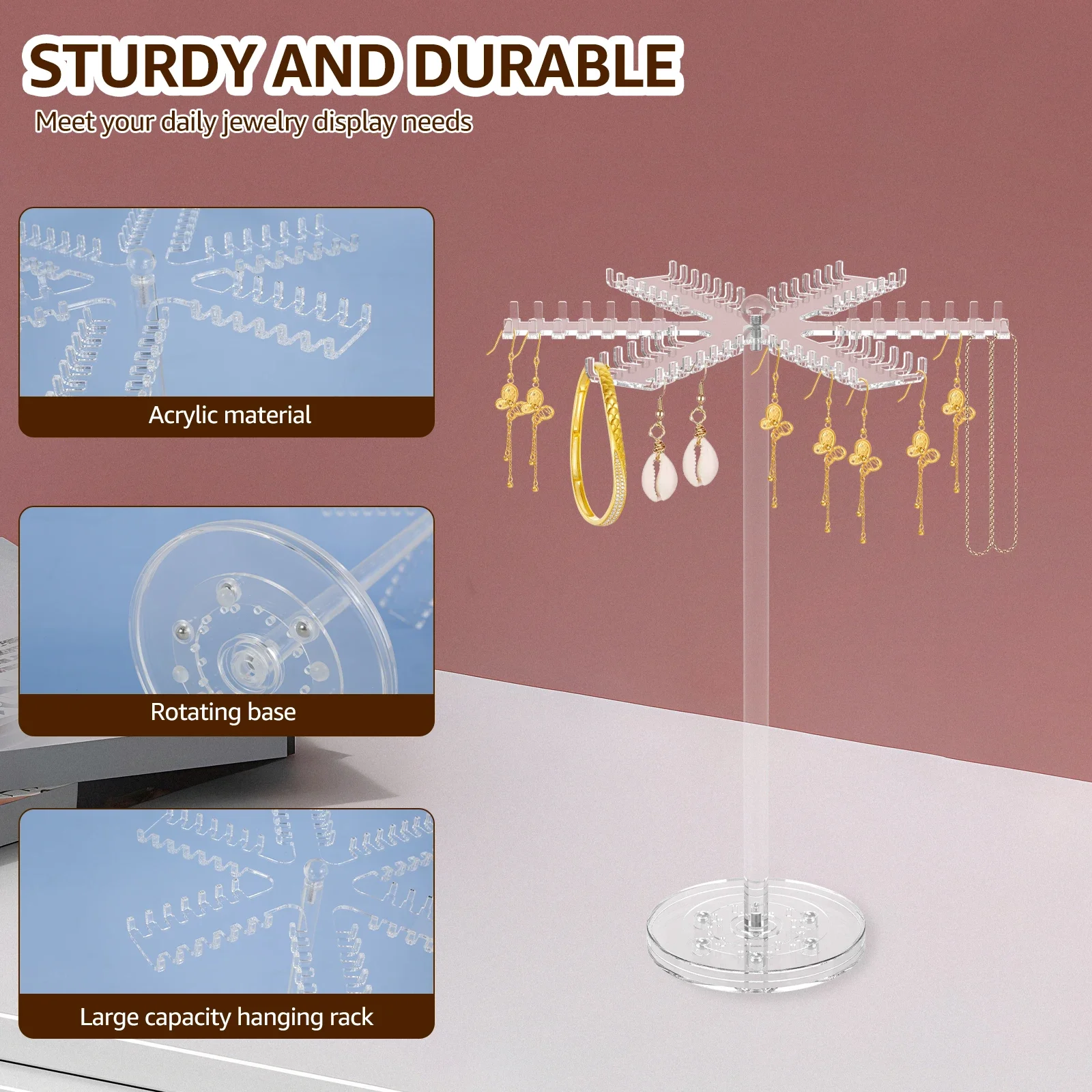 Acrylic Jewelry Organizer Display Necklace Holder Clear Rotating Necklace Organizer Stand for Necklaces Earring Pendant Bracelet 4