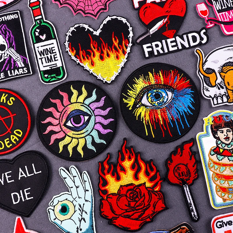 Magic Eyes Iron On Patch Per Vestiti Hiphop Flame Rose Patch Per Ricamo Su Zaino/Jeans Elementi Cinematografici Adesivi Fusibili