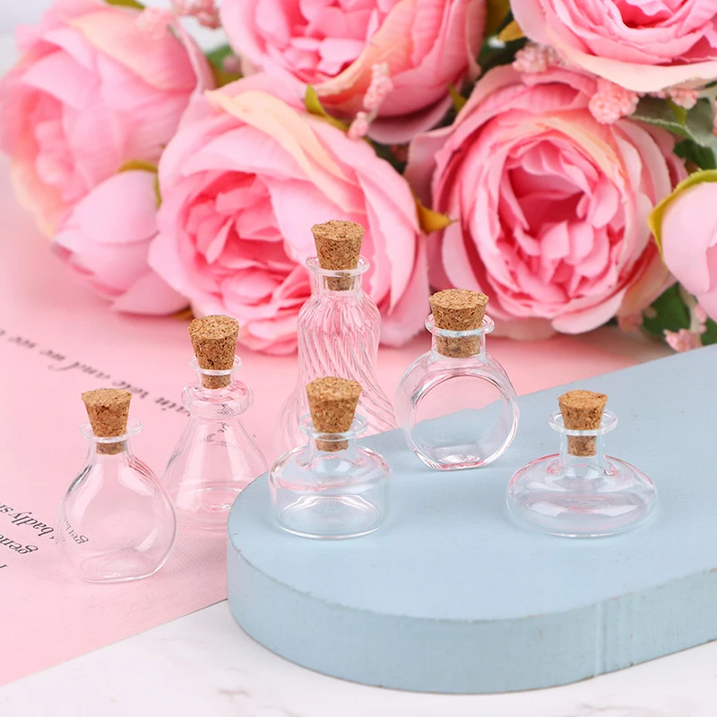 1pc 1:12 Dollhouse Miniature Vase Round Glass Bottle Wishing Bottles Storage Bottle with Cork Candy Jar Model Decoration 6