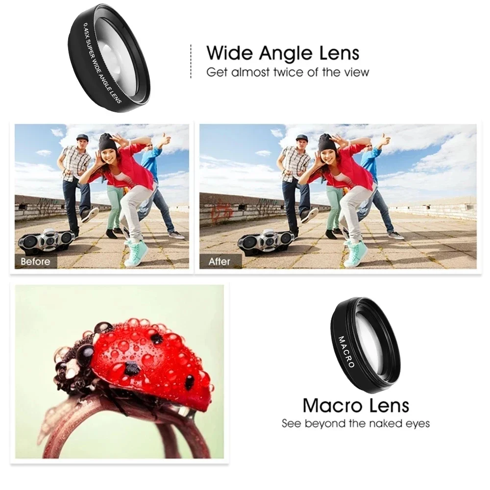 Lente per cellulare a 2 funzioni, grandangolare 0.45X e macro 12.5X HD, universale per iPhone, Android e smartphone. - Image 5