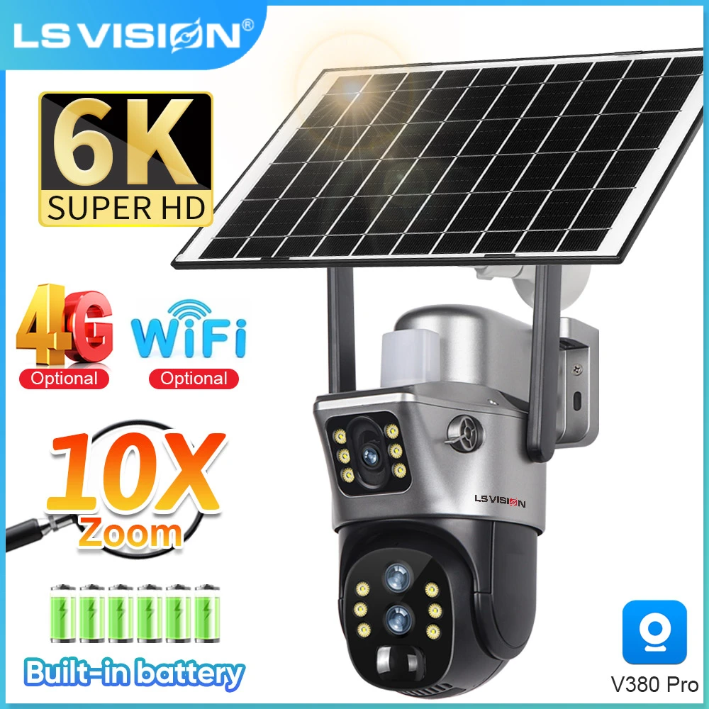 LSVISION6K4GWifiSolarCamera10xZoomThreeLensPTZOutdoor