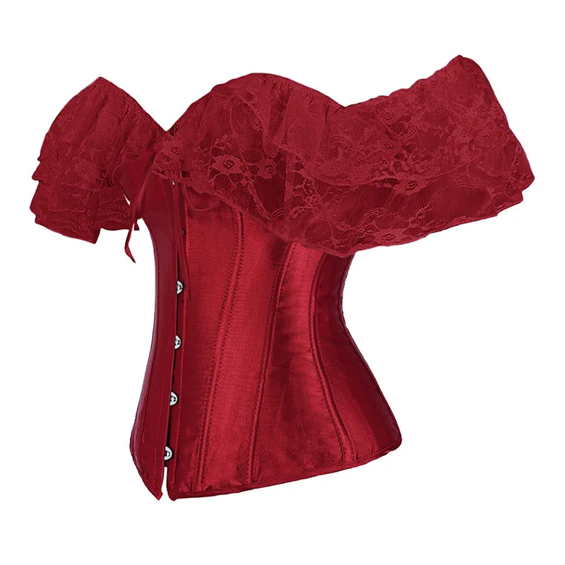 Damen Steampunk Korsett-Top, Gothic Bustier mit Stahlstäben, schulterfrei, Rüschen, Schnürung, sexy Dessous, große Größen, Damenkorsett – Detail 11