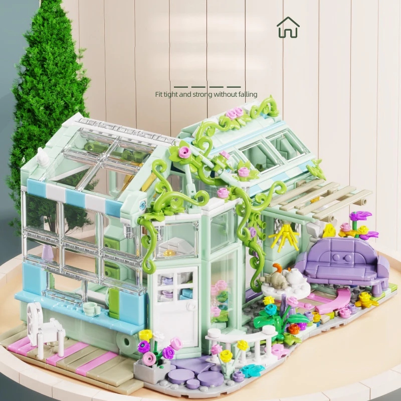 Creative City Street View Architecture Flower House Building Block Streetscape Model Brick Construction Toy With Light For Gift