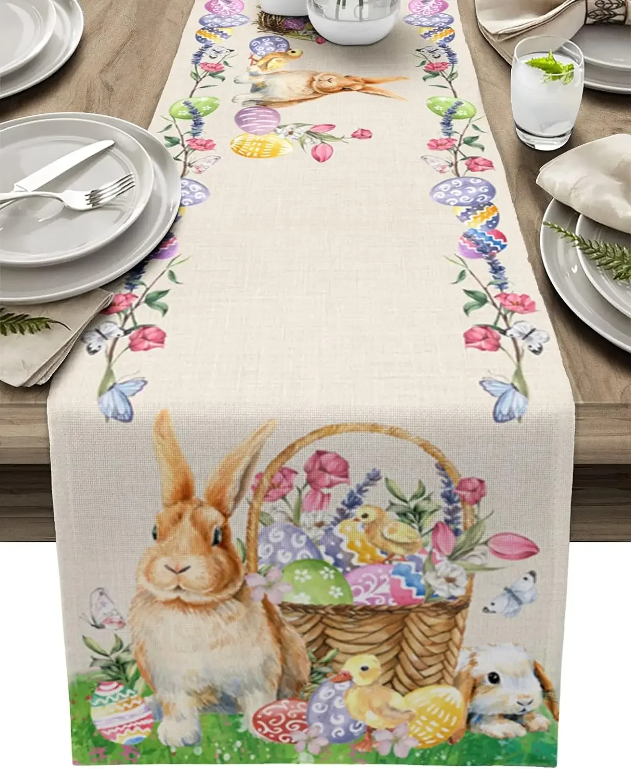 

Пасхальный кролик яйцо утка цветок льняная настольная дорожка свадебное украшение необрастающая прямоугольная настольная дорожка украшение стола