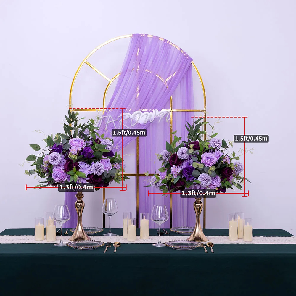 

40cm Purple Wedding Flower Ball Decoration Arrangement Supplies Silk Rose Artificial Floral Decor Marriage Iron Arch Backdrop