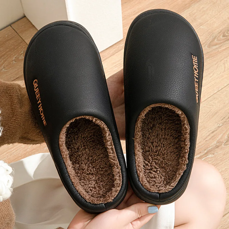 Waterproof cotton slippers for men anti slip for winter suitable for home use thick soled cotton slippers for women 3