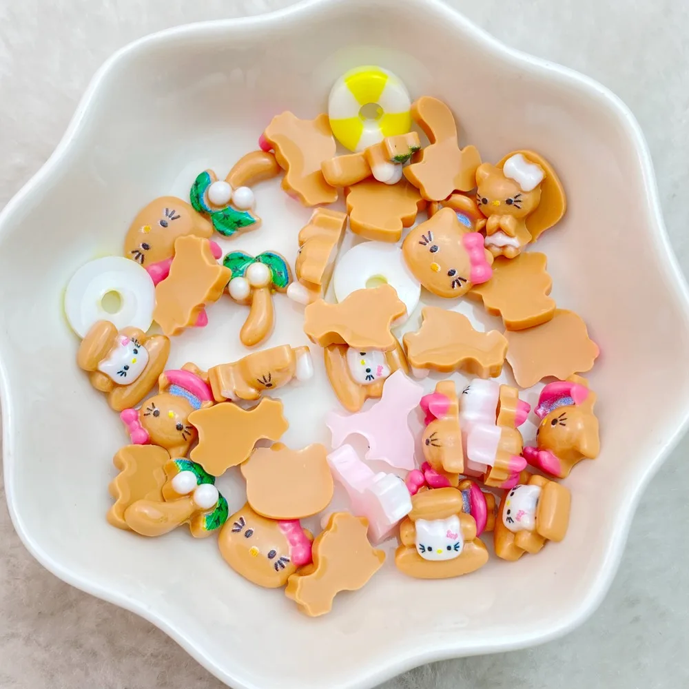 50Pcs New Cute Resin Mini Little Beach Cat Series Flat Back Manicure Parts Embellishments For Hair Bows Accessories
