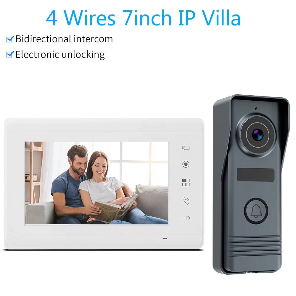 4 Wired Video Door Phone Intercom System Home Outdoor Metal Doorbell Waterproof Cold Resistant Night Vision for Security 720P - 2