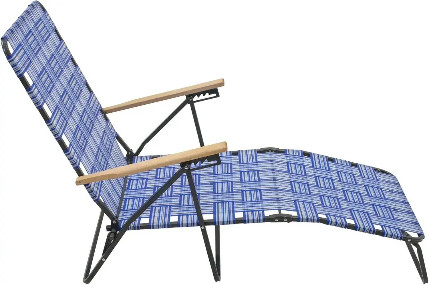 --NewGrey Steel Frame Adjustable Folding Chaise Lounger, Outdoor Patio Chair with Blue Woven Backrest and Arm Rests (Pack of