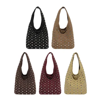 Y2K Rivets Bucket Purse Trendy Shoulder Bag Punk Underarm Satchels Tote Handbag for Women Travel Work 1