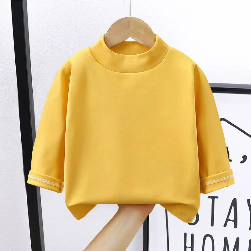 1pcs Spring Autumn Children's T-Shirts Baby Solid Color Warm Top Kid Half High Collar Long Sleeve Base Shirt Boys Girls Tshirts 3