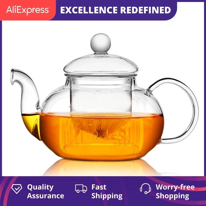 Clear Glass Tea Pot High quality Heat Resistant Flower Tea Cup Glass Teapot with Infuser Tea Leaf 400/600/1000ml